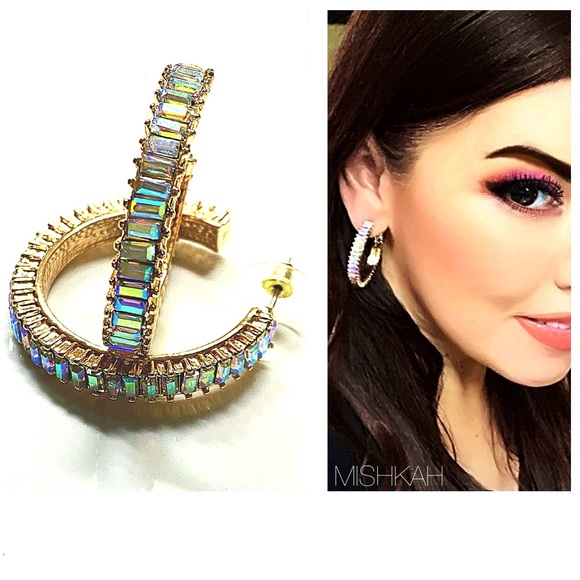 Beautiful Iridescent Crystal Hoop Earrings - Picture 2 of 6